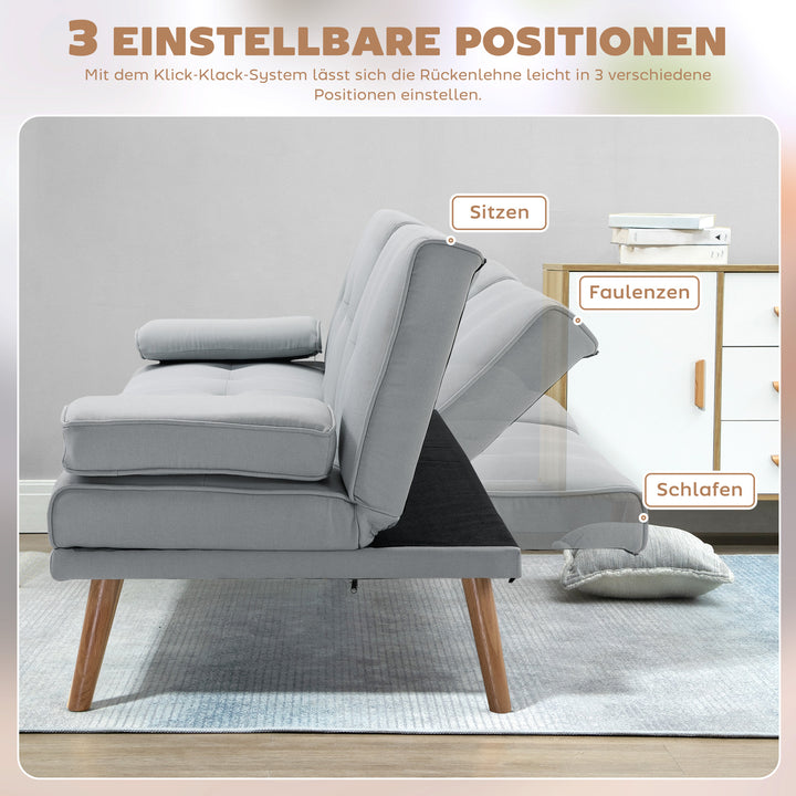 Sovesofa, 3-personers sofa, sovesofa med klapbord, kopholder, sovesofa med linnedlook, gæsteseng til stuen, lysegrå