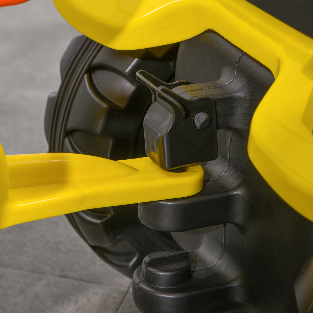 Pedaltraktor med anhænger, værktøj, horn, til børn fra 3 år, metalramme, sort-gul, 133 x 42 x 51 cm