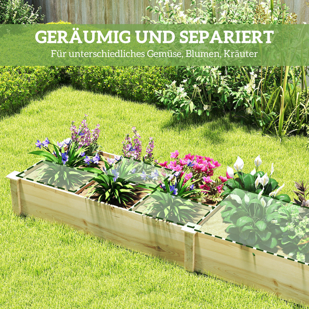 Højbed, plantekasse, 2-delt, åben bund, ramme af naturtræ, nem montering, 237 x 60 x 25 cm