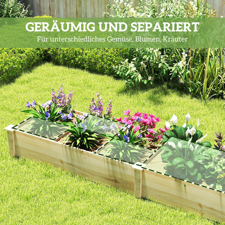 Højbed, plantekasse, 2-delt, åben bund, ramme af naturtræ, nem montering, 237 x 60 x 25 cm