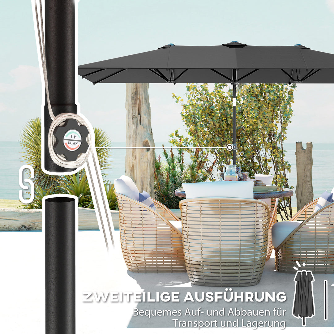 Stor parasol, højdejusterbar, vipbar, 150x295x170-214 cm, grå