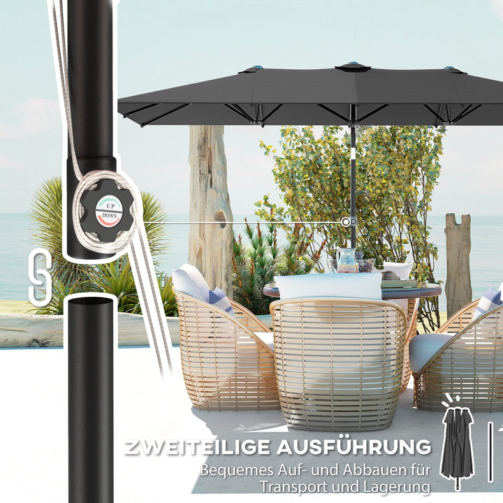 Stor parasol, højdejusterbar, vipbar, 150x295x170-214 cm, grå
