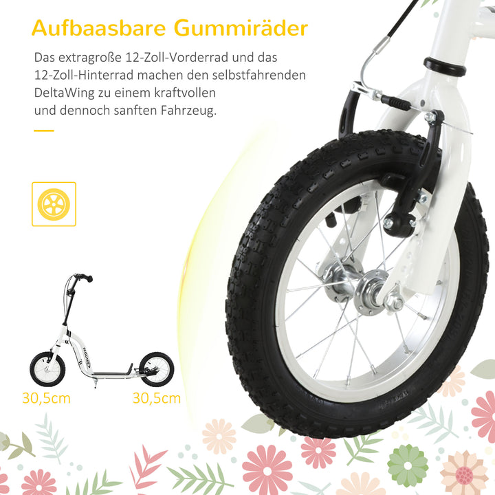 Børneløbehjul fra 5 år løbehjul børneløbehjul sparkløbehjul city scooter børneløbehjul kickboard med luftgummidæk 12 tommer gummi aluminium hvid 120 x 58 x 85-95 cm