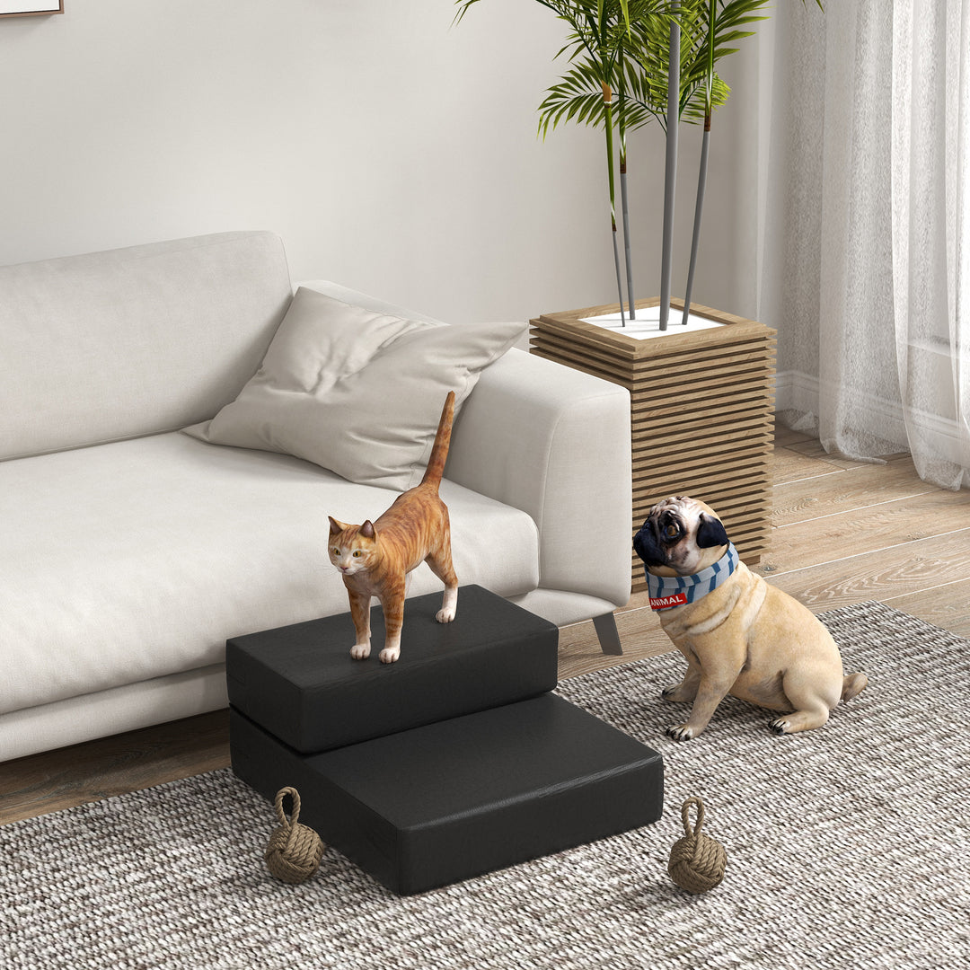 Kæledyrstrapper dyremåtte 2 trin sammenklappelig hundetrappe trappemåtte til katte og hunde sort l45 x b39 x h20 cm