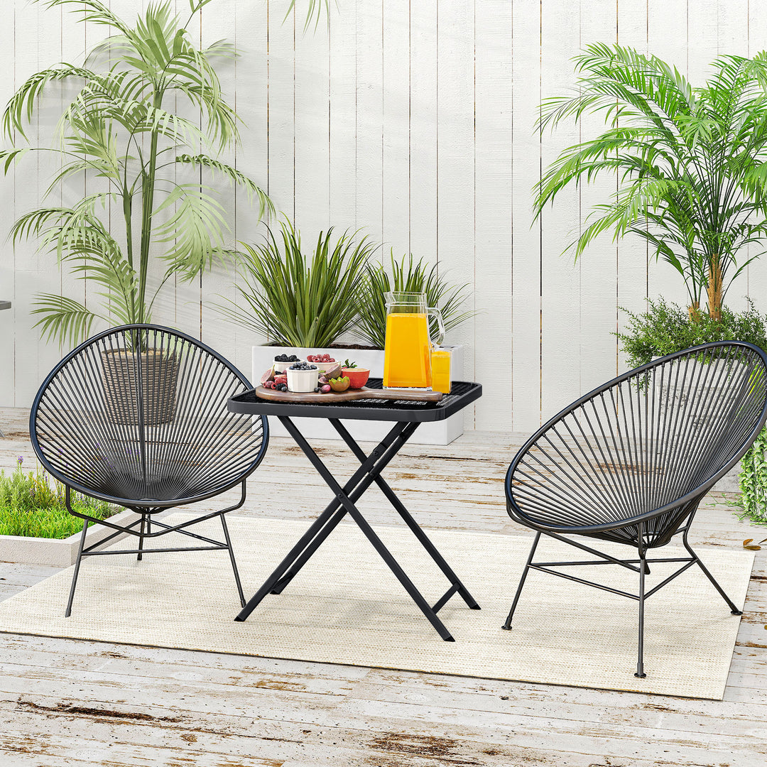 Foldbart havebord 70 x 70 cm, vejrbestandigt balkonbord foldbart bord med udskæringsdesign firkantet sort