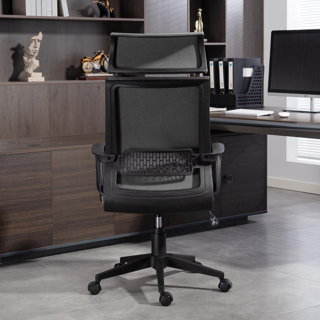 Kontorstol med blødt ryglæn, hjul, armlæn, højdejusterbar kontorstol, syntetisk uld, grå