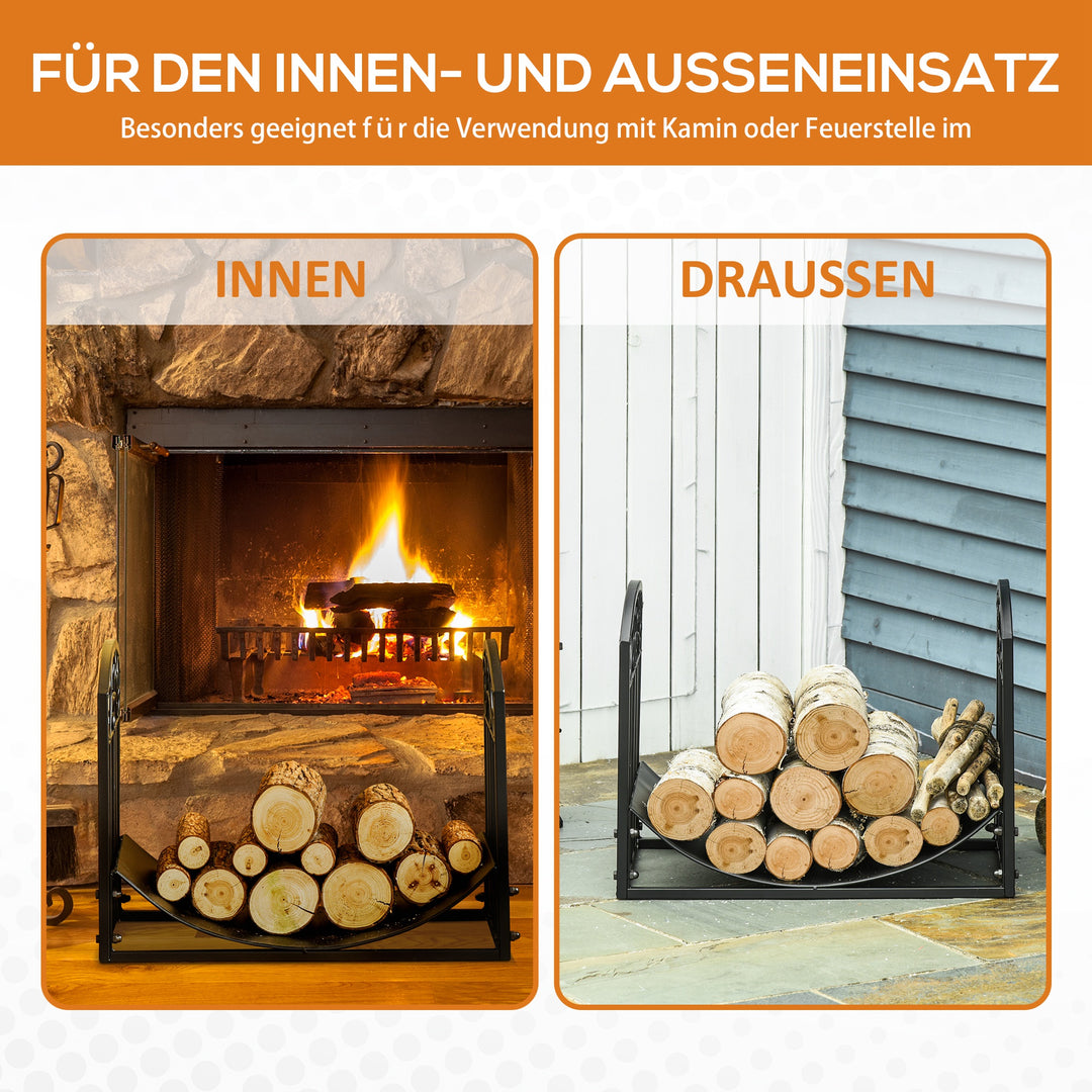 Brændehylde brændestativ brændehylde 60 kg bæreevne brændeopbevaring pejsværktøj metal sort 60,5 x 36 x 46,5 cm