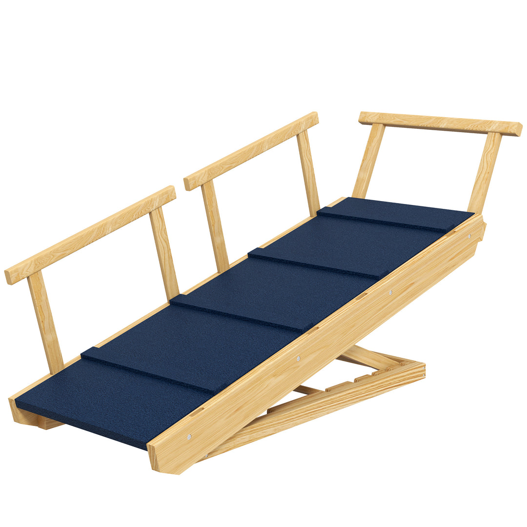Hunderampe, højdejusterbar, foldbar, med gelænder, til hunde op til 40 kg, træramme, 85 x 40 x 61 cm, sort