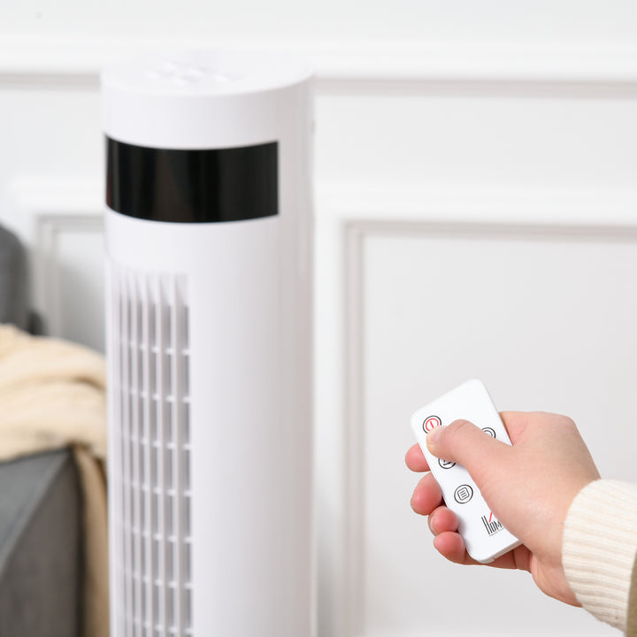 Tårnventilator, piedestalventilator med 3 hastighedsindstillinger, fjernbetjening, 50W ventilator med 12-timers timer, LCD-display, 85° oscillation, til soveværelser, hvid