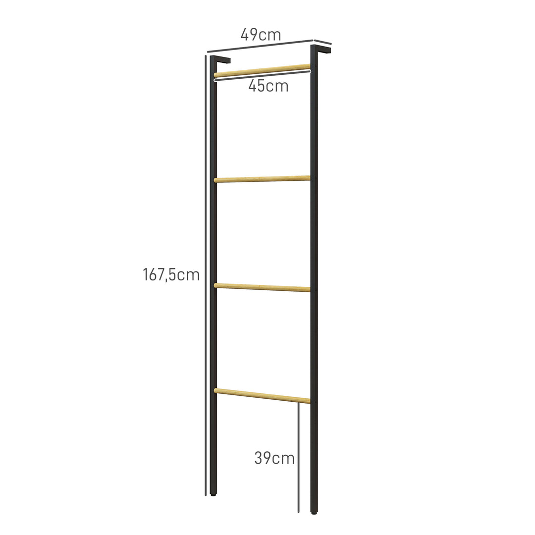 Håndklædetørrer, fritstående, 4 stænger, 49 x 5,5 x 167,5 cm, sort/naturfarvet