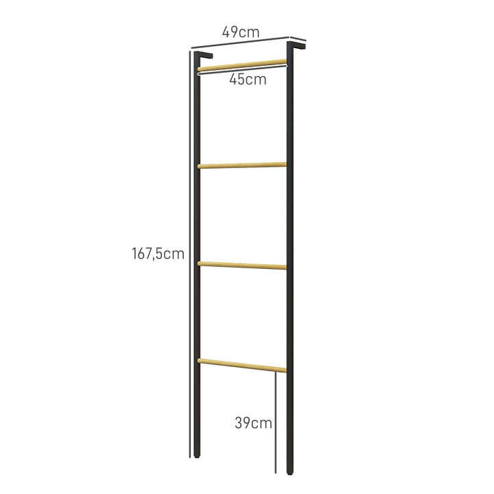 Håndklædetørrer, fritstående, 4 stænger, 49 x 5,5 x 167,5 cm, sort/naturfarvet