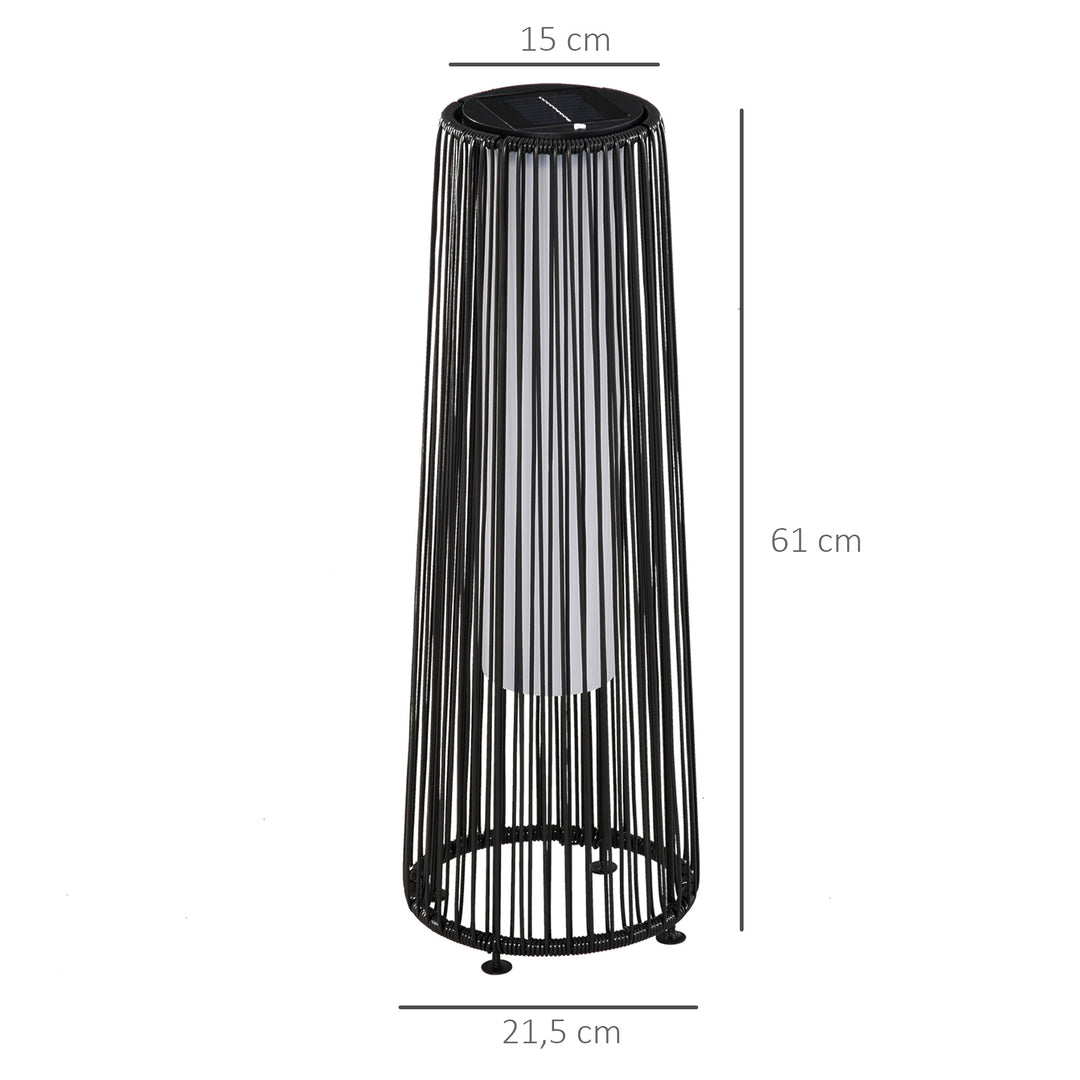 Havelampe, udendørslampe, solcelledrevet, 8 timers drift, rottinglook, sort, 21,5 x 21,5 x 61 cm
