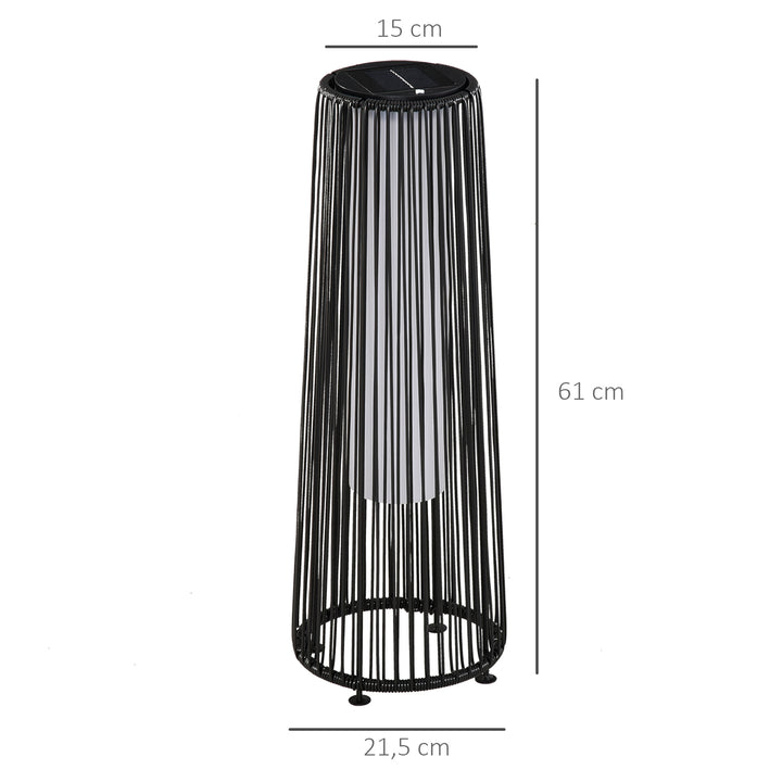 Havelampe, udendørslampe, solcelledrevet, 8 timers drift, rottinglook, sort, 21,5 x 21,5 x 61 cm