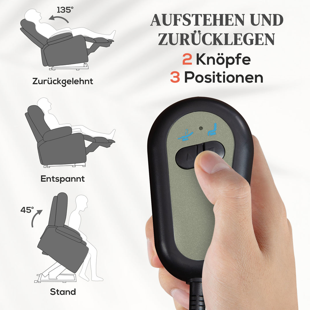 Elektrisk power lift-lænestol med massage- og varmefunktion, usb-porte, kopholdere, mørkegrå