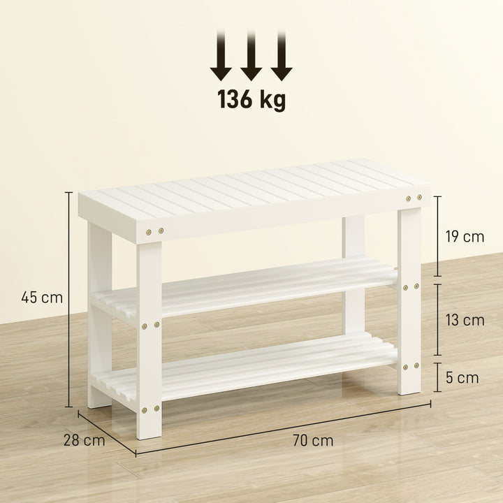 Skobænk med sæde, opbevaringsplads, 2 hylder, 70 x 28 x 45 cm, hvid