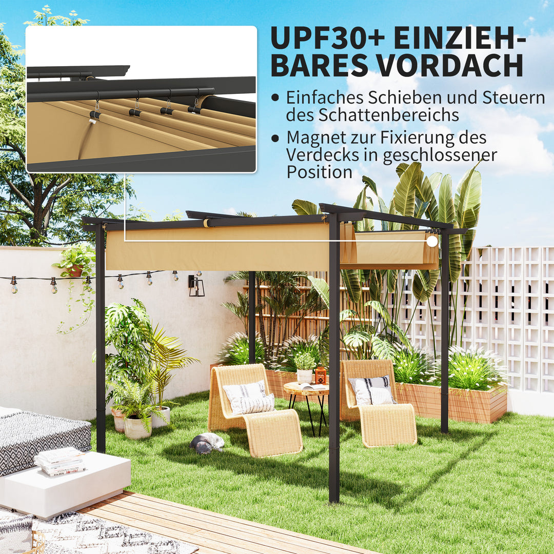 3 x 3 m havepergola med justerbart tag, metalramme, UPF30+ beskyttelse, solskærm til veranda, terrasse, beige