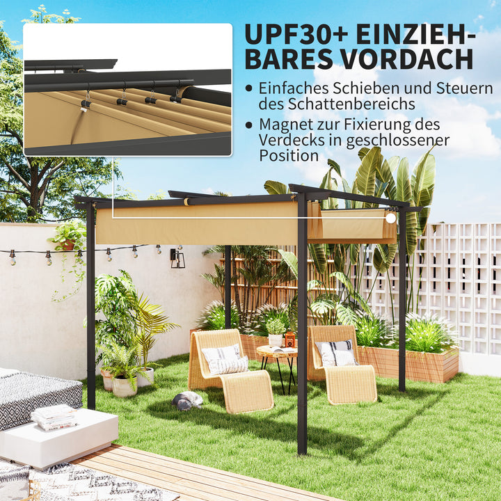3 x 3 m havepergola med justerbart tag, metalramme, UPF30+ beskyttelse, solskærm til veranda, terrasse, beige