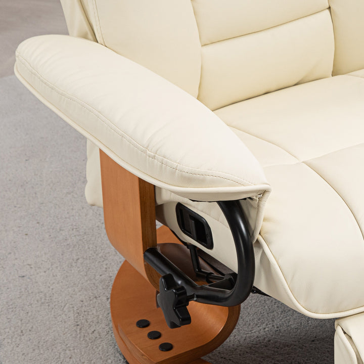 Lænestol med lænefunktion, drejelig, op til 150 kg, betræk i kunstlæder, stålstel, cremehvid