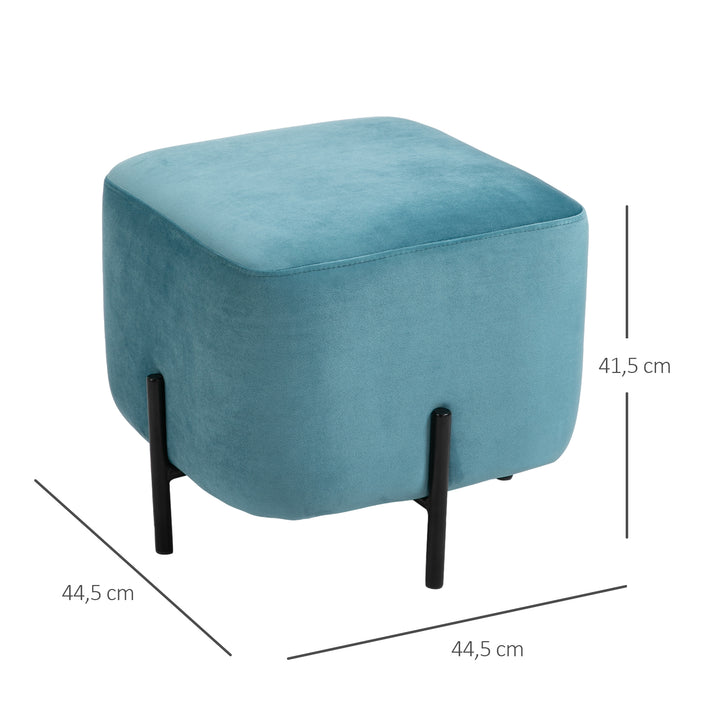 Fodskammel/fodstøtte, polstret, polyester, stål, skum, turkis, 44,5 x 44,5 x 41,5 cm
