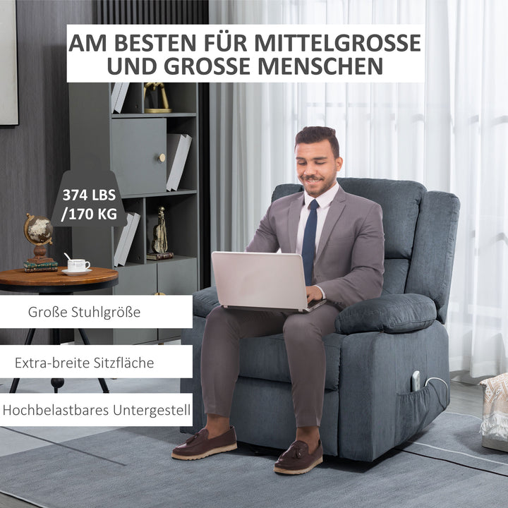 Lænestol med lænefunktion og fjernbetjening, fløjlslook, grå, 92 x 93 x 105 cm