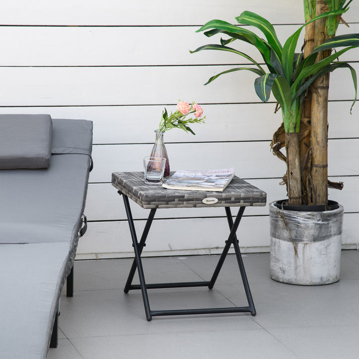 Sammenklappeligt polyrattan sidebord, sofabord, bakkebord, balkonbord, havebord, sofabord, tebord, havemøbler, rattanbord til haven, terrasse, balkon, 40x40x40cm, grå
