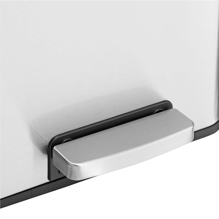 Pedalspand, dobbelt skraldespand, 2 x 24 l, med 2 rum, soft-close låg, pedaler, indvendige spande i plast og bæregreb, sølvfarvet