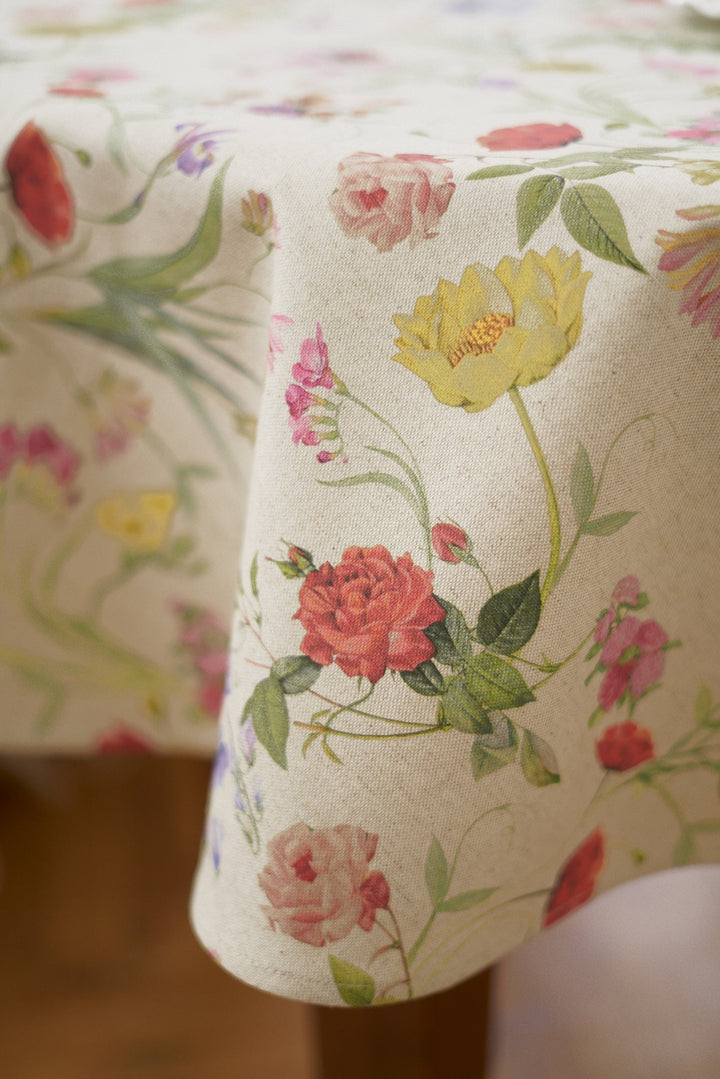 Rund dug i bomuld-hør-blanding, printet, Blossom kollektion