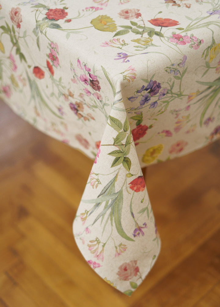 Rektangulær dug i bomuld-hør-blanding, printet, Blossom kollektion