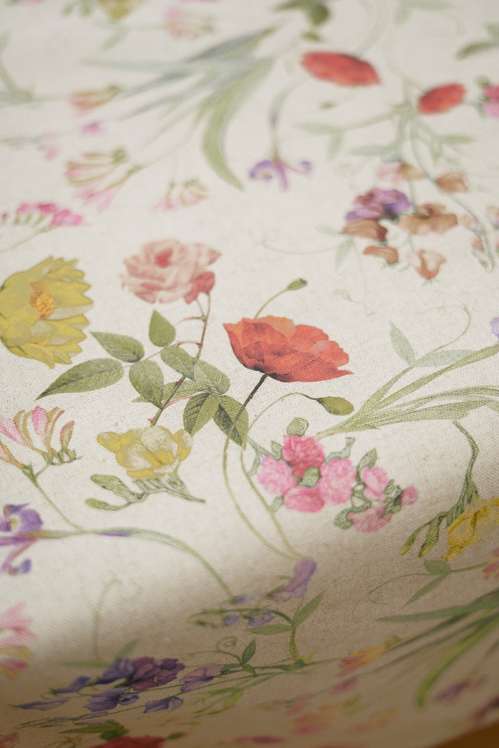 Rektangulær dug i bomuld-hør-blanding, printet, Blossom kollektion