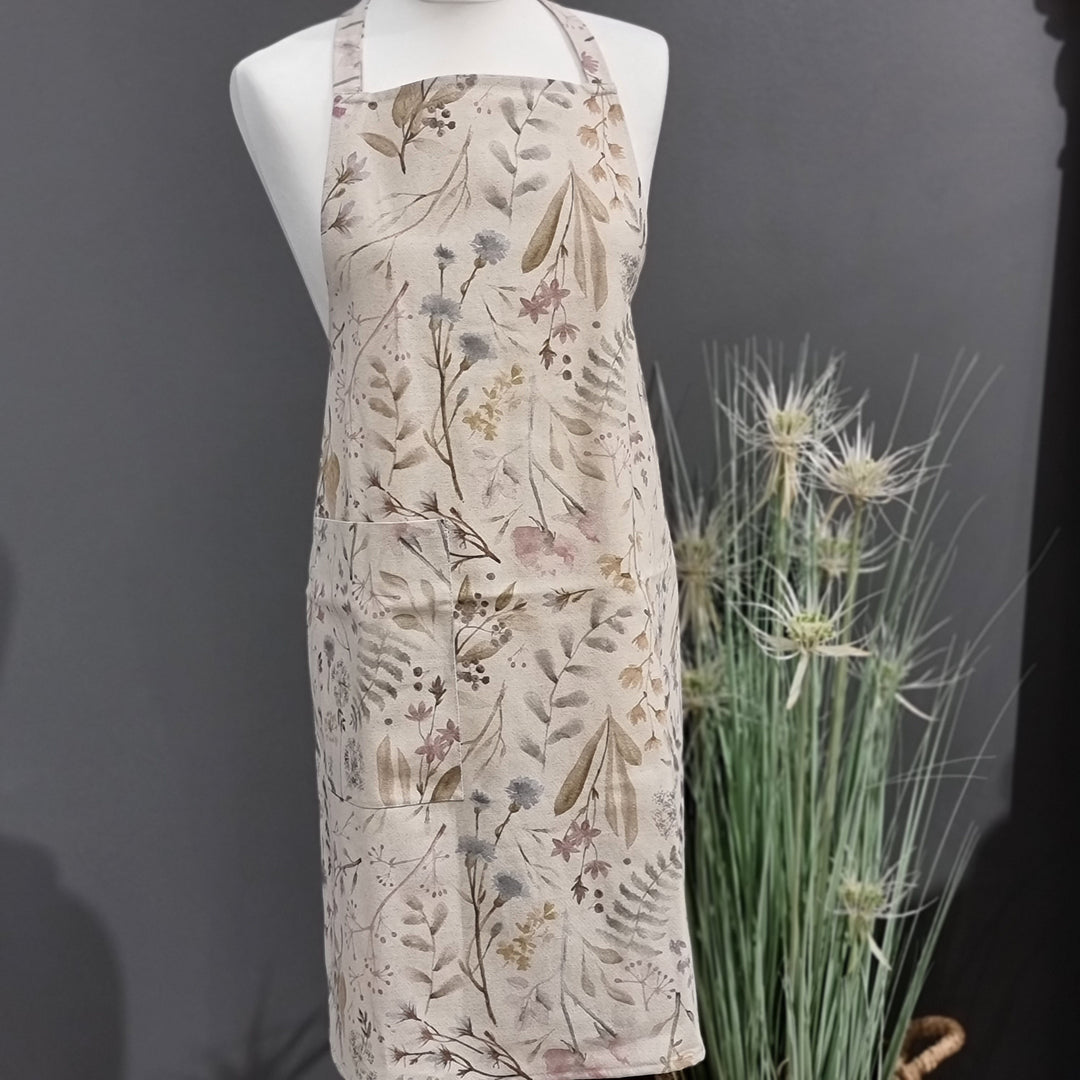 Enkelt dameforklæde, bomuld-hør-blanding, printet, Aitana kollektion