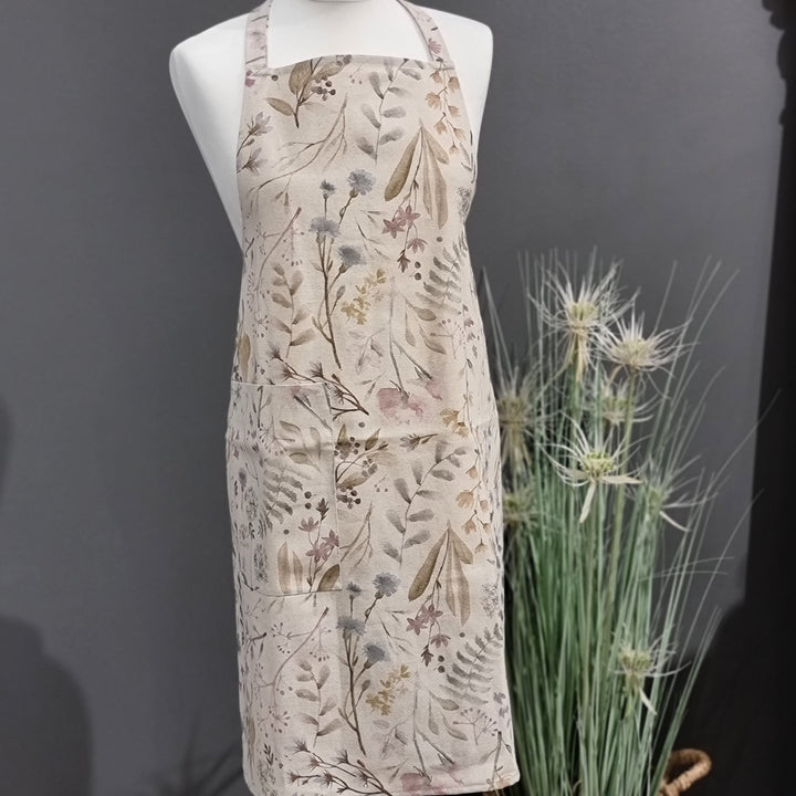 Enkelt dameforklæde, bomuld-hør-blanding, printet, Aitana kollektion