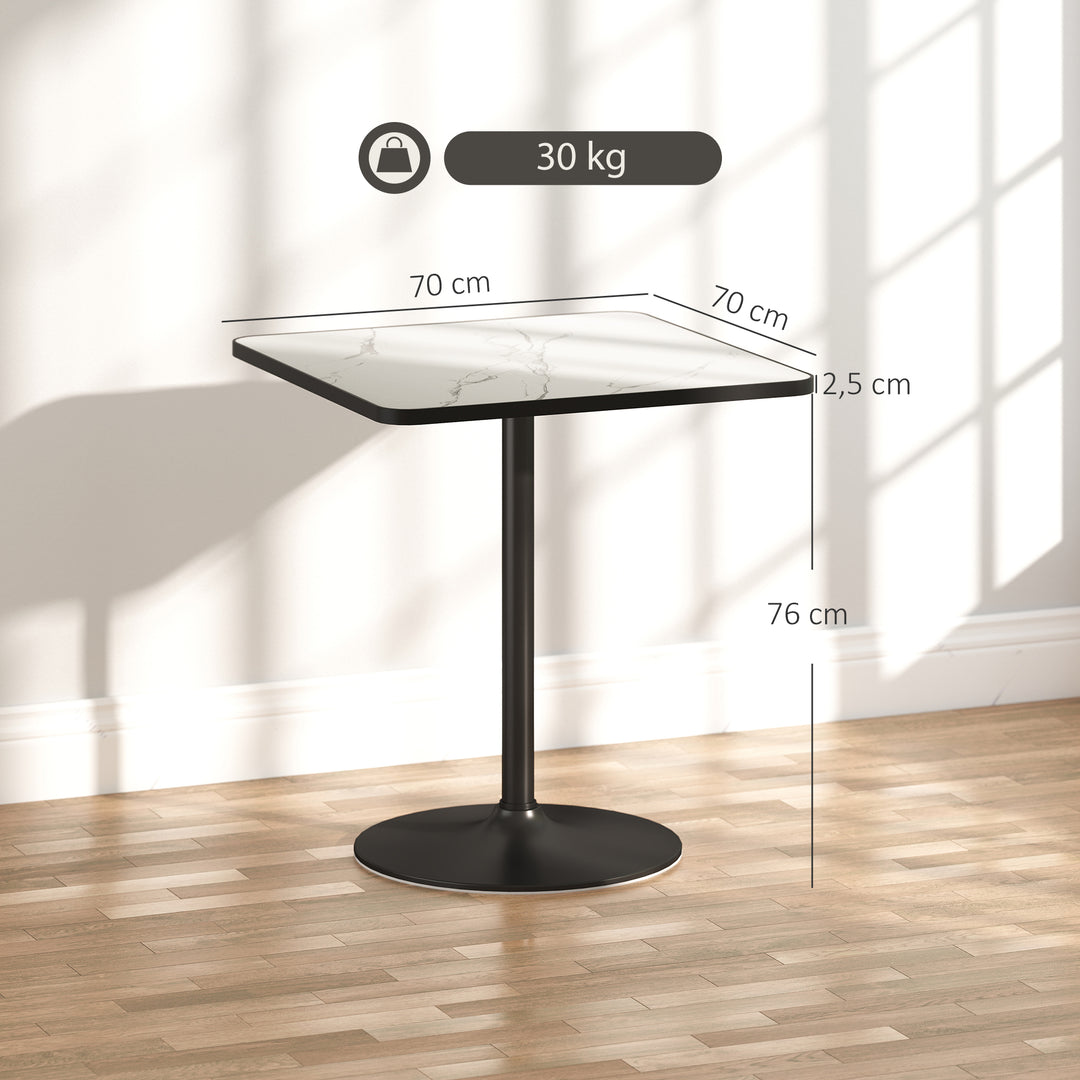 Spisebord, 70 x 70 cm firkantet køkkenbord til 4 personer med marmorlook til køkken hvidt