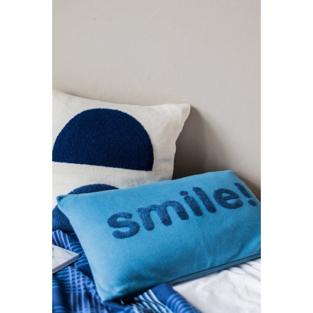 Smil Pillow Blue, Punch Needle Embroidery