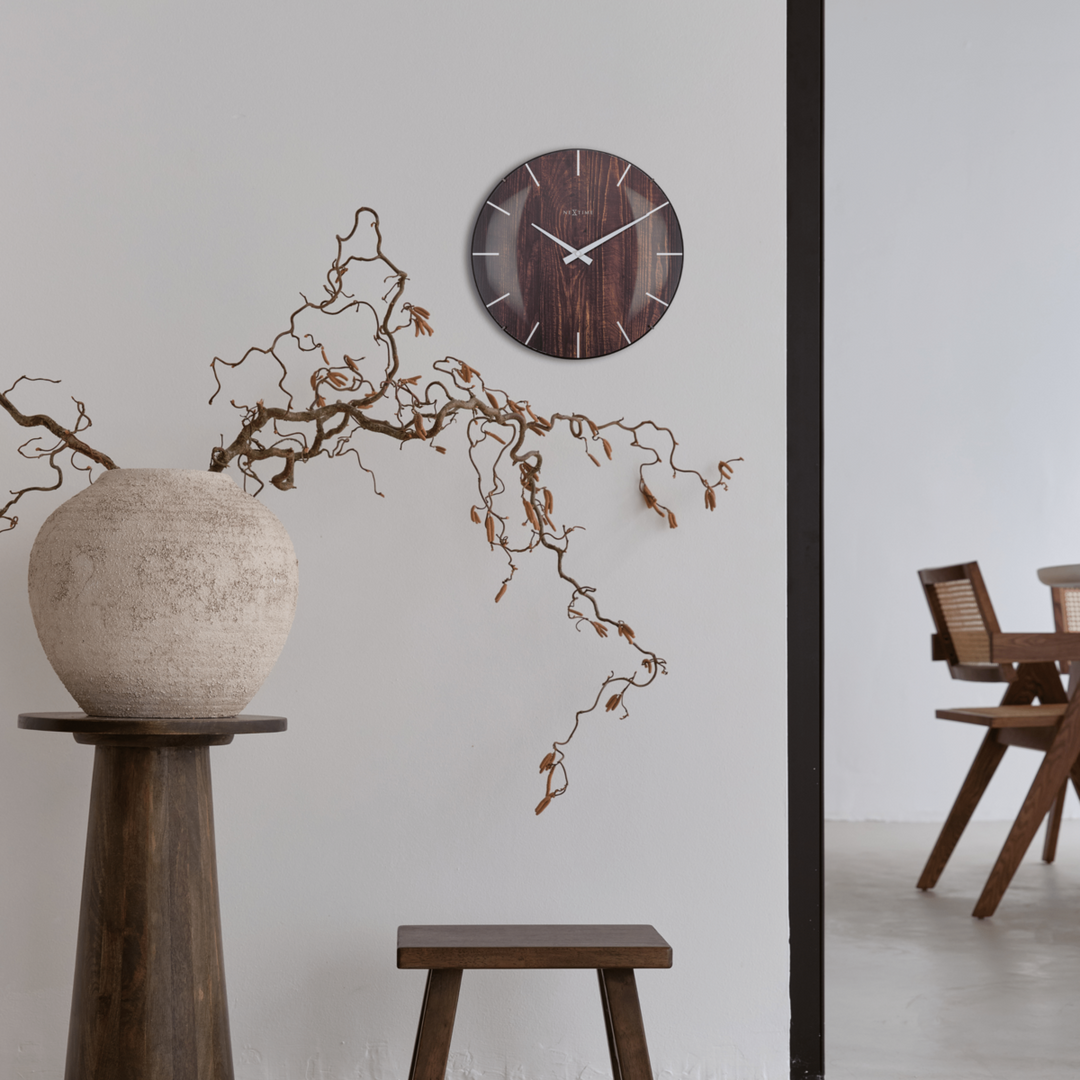 Vægur - 35 cm - Dome Glas - 'Edge Wood Dome'