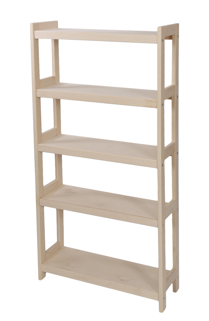 Bogreol i bøgetræ, 5 hylder, 136x50x25 cm