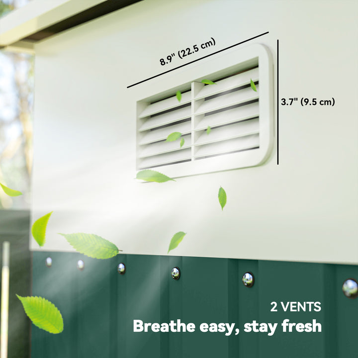 Metalværktøjsskur med skråtag, aflåselig dobbeltdør, 2,8 x 3,45 x 2,01 m, grøn