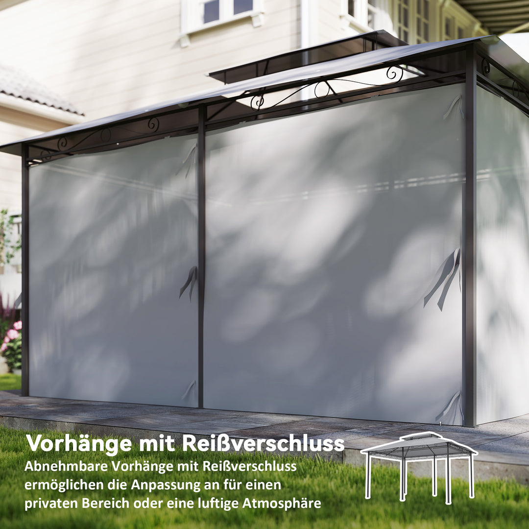 Havepavillon, udendørs pavillon med gardiner, ventileret tag, mørkegrå