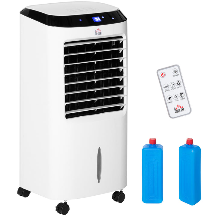 Bærbar luftkøler, 3-i-1 fordampningskøler, luftfugter, ventilator, 10L luftkøler med fjernbetjening, LED-berøringspanel, 3 hastigheder, timer, oscillation, hvid