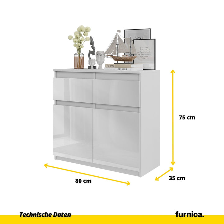 NOAH - Kommode med 2 skuffer - mat hvid / højglans hvid H75cm B80cm D35cm