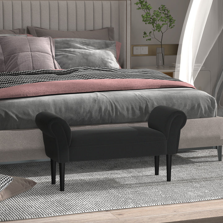 Bænk, sengebænk, tidløst design, blød polstring, op til 130 kg, sort, 102 x 36 x 51 cm