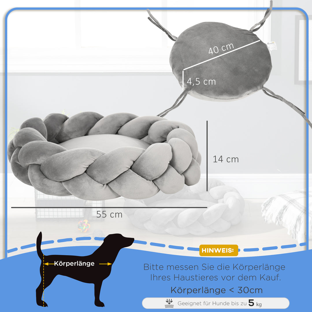 Kæledyrsseng med pude, katteseng, hundekurv, vaskbar, 55 cm x 55 cm x 14 cm, grå