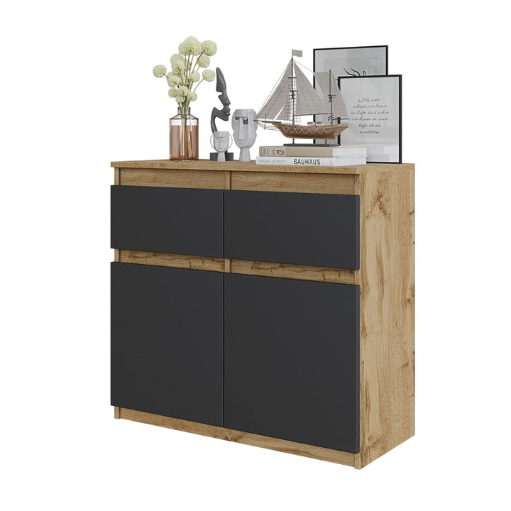 NOAH - Kommode med 2 skuffer - naturfarvet / antracit-grå H75cm B80cm D35cm