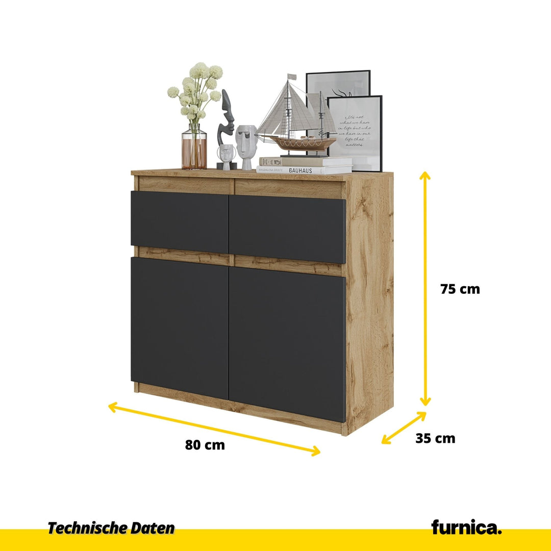 NOAH - Kommode med 2 skuffer - naturfarvet / antracit-grå H75cm B80cm D35cm
