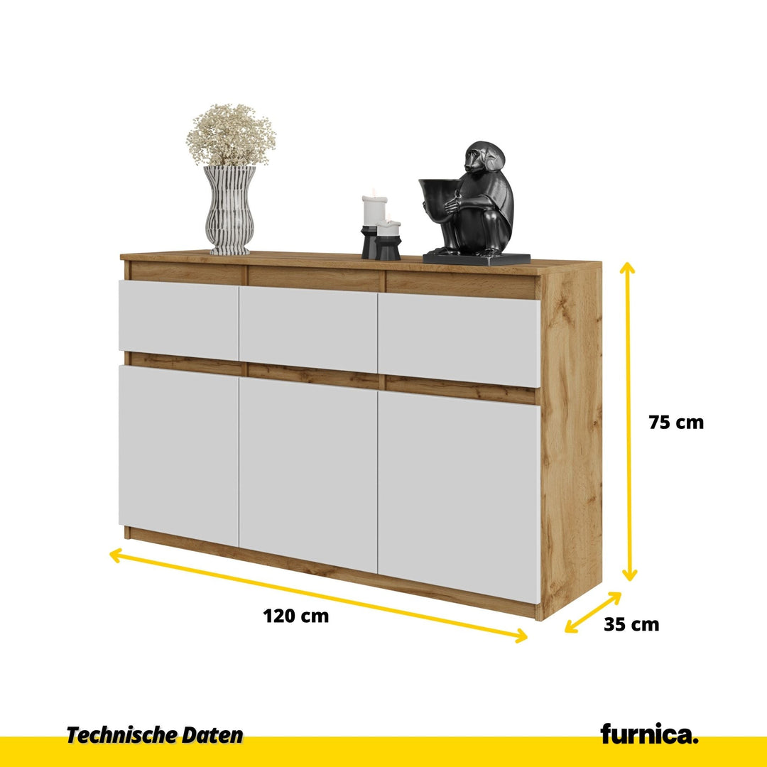 NOAH - Kommode med 3 skuffer - naturfarvet / mat hvid H75cm B120cm D35cm