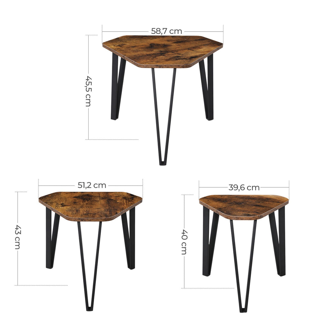 Sæt med 3 sofaborde i rustikt design – OSKAR pladsbesparende elegance