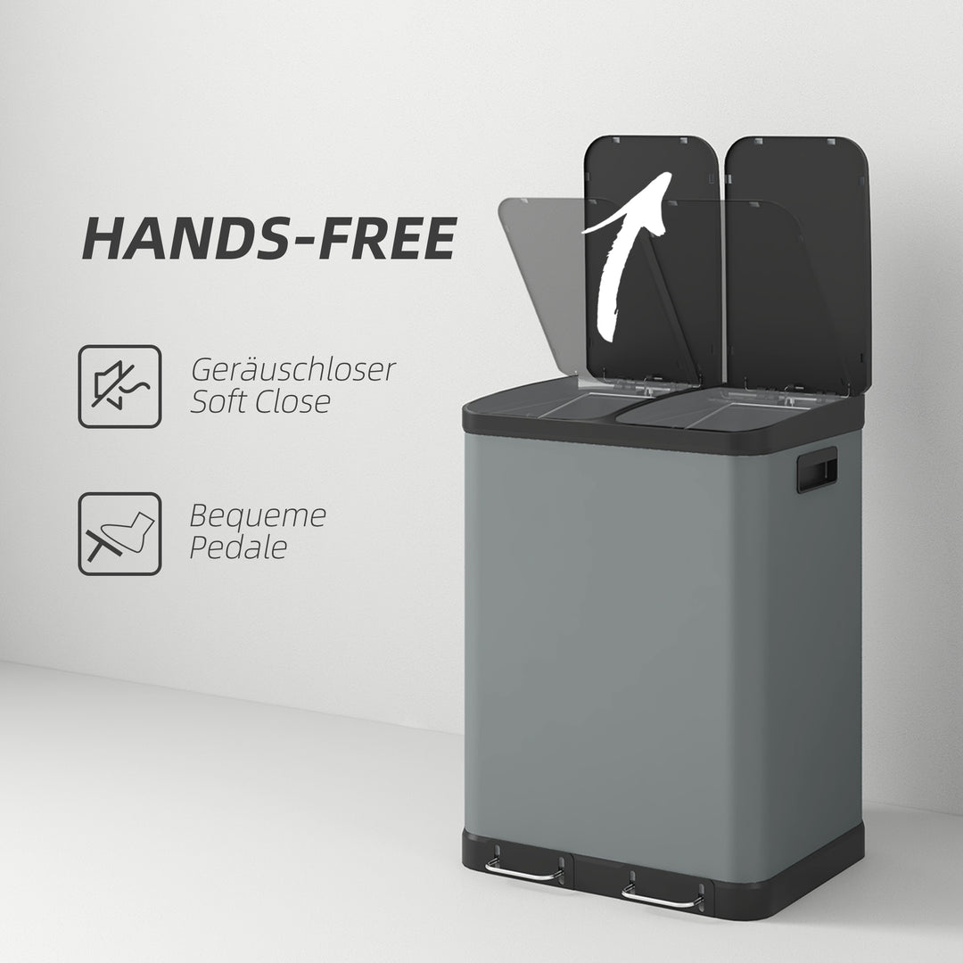 Dobbeltspand, 2 x 30 l, fingeraftryksresistent, pedal, aftagelig inderspand, grå