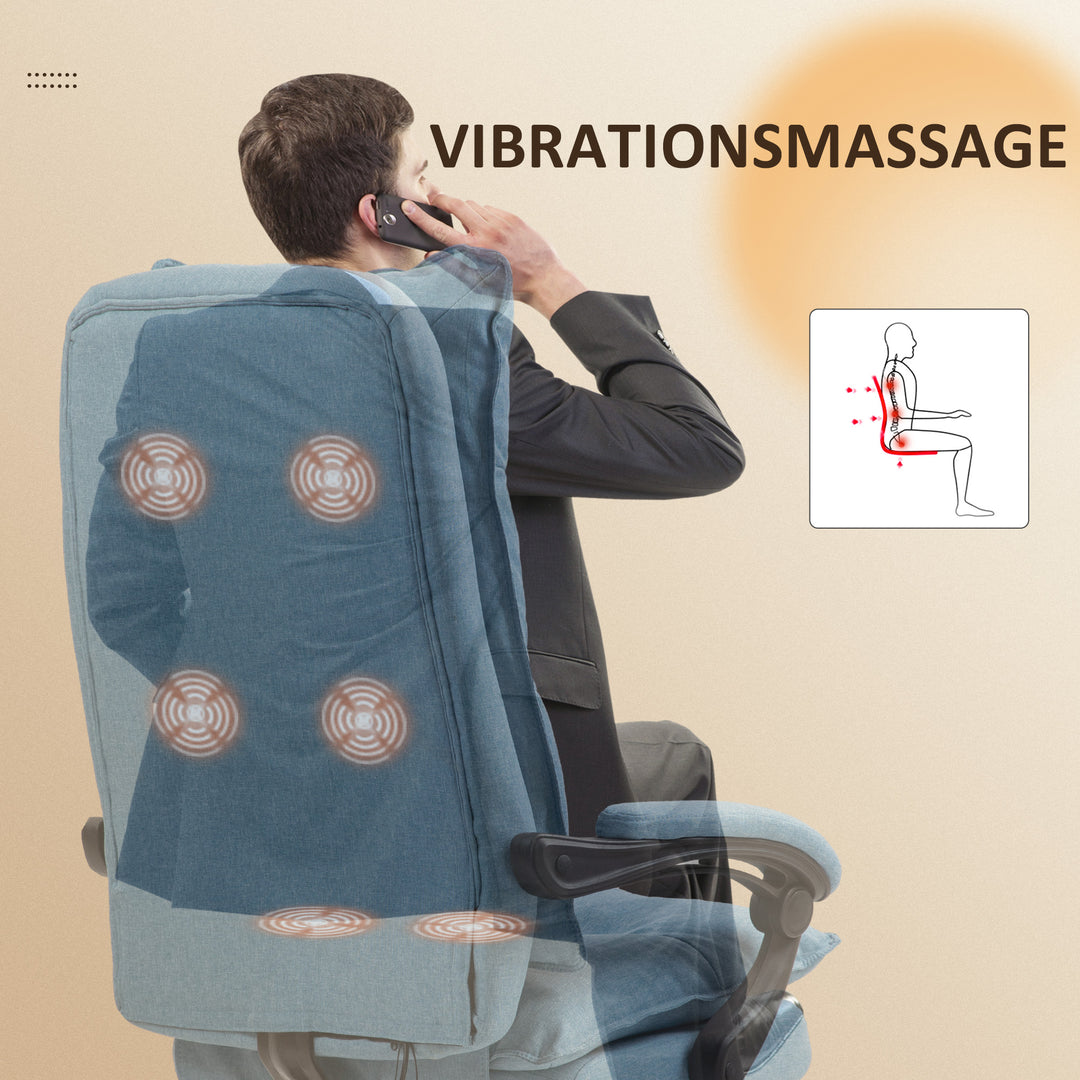 Massagekontorstol, skrivebordsstol med massagefunktion, højdejusterbar, ergonomisk drejestol, nylon, blå