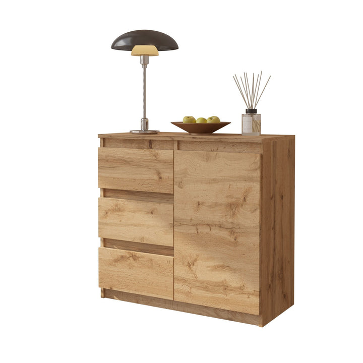 MIKEL - Kommode med 3 skuffer - naturfarvet H75cm B80cm D35cm