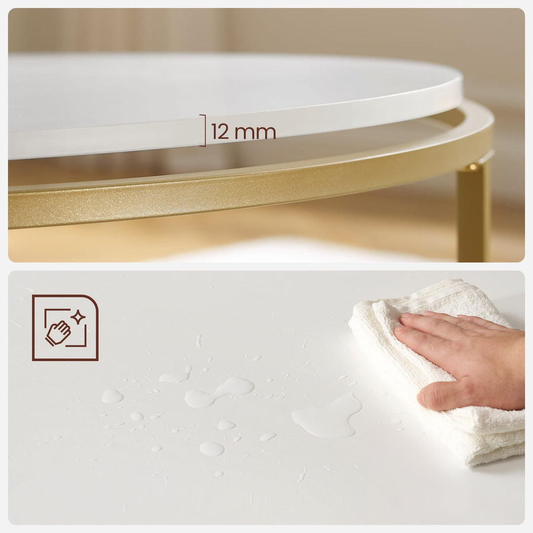 Elegant rundt sofabord – moderne design i guld og hvid