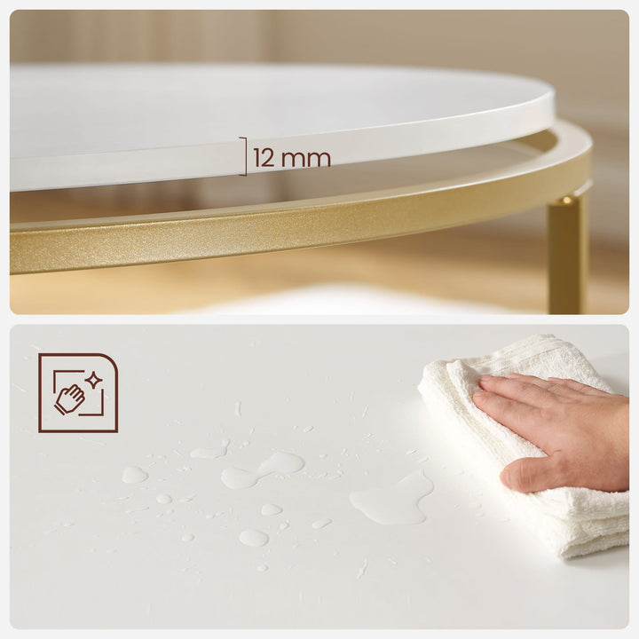 Elegant rundt sofabord – moderne design i guld og hvid